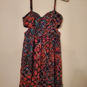 Material Girl colorful Aztec print cutout dress